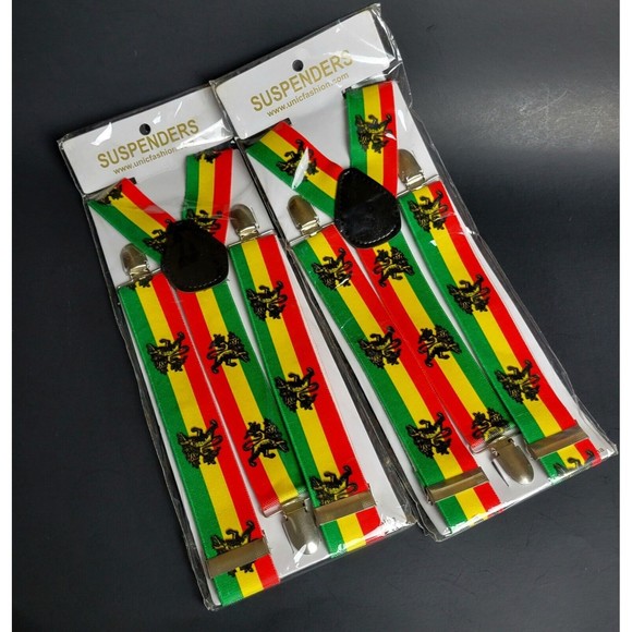 Suspenders Rasta Lion Lot 2 Color Stripe Unisex Unicfashion Halloween New Sealed - Picture 2 of 3